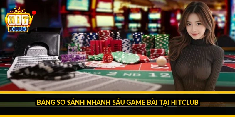 Bảng so s&aacute;nh nhanh s&aacute;u game b&agrave;i tại HitClub