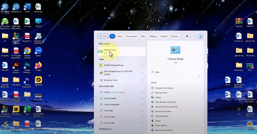 Game thủ mở mục Control Panel để tìm ứng dụng 