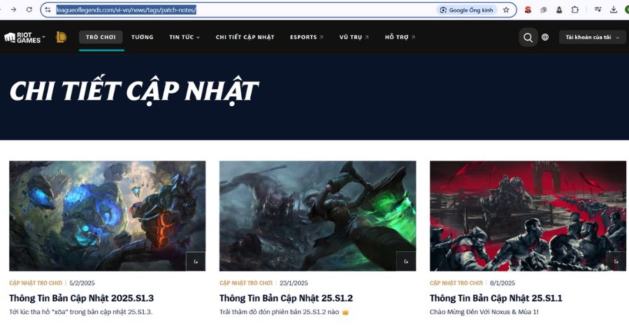 Trang Web cập nhật tất tần tật về thông tin của các bản cập nhật mới nhất Liên Minh Huyền Thoại